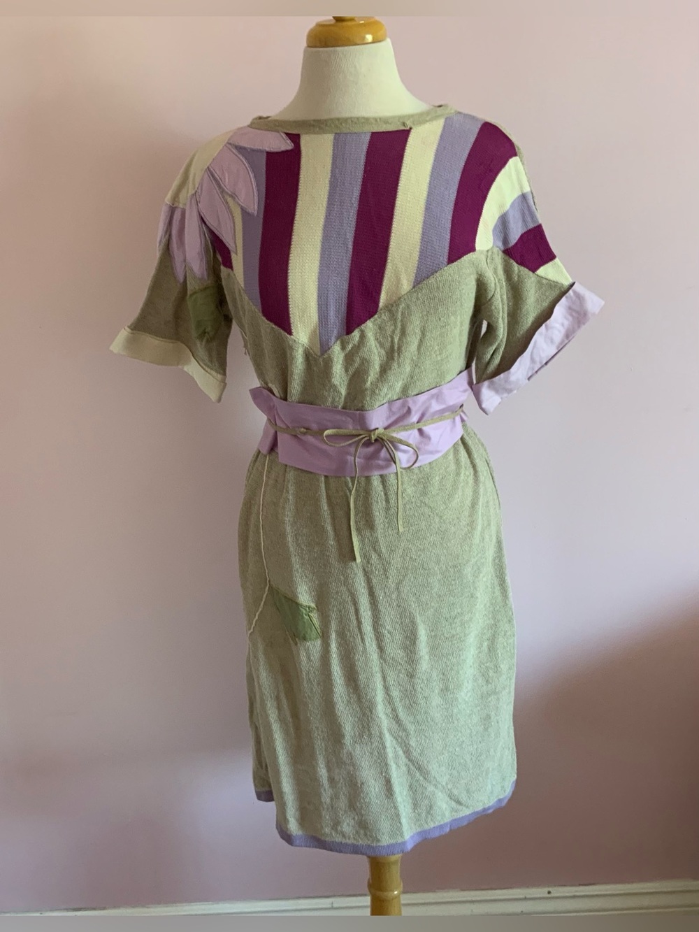 Natural Striped Casual Dress with Belt